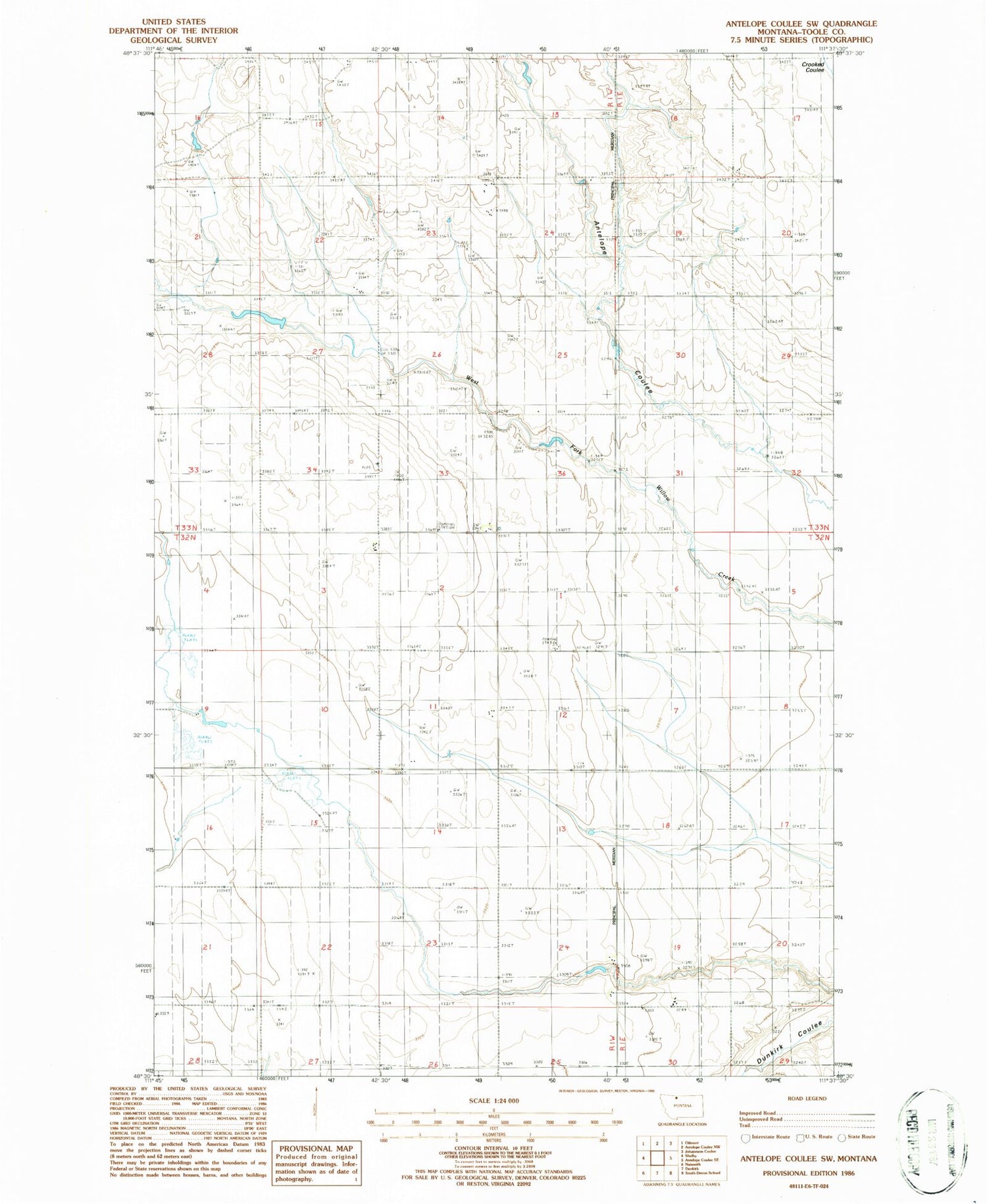 Classic USGS Antelope Coulee SW Montana 7.5'x7.5' Topo Map Image