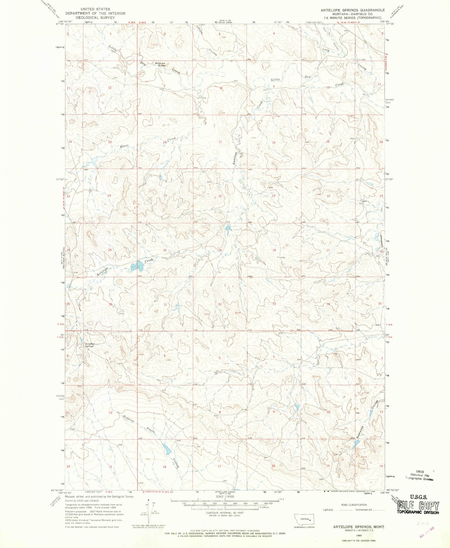 Classic USGS Antelope Springs Montana 7.5'x7.5' Topo Map Image
