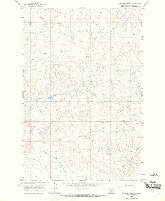 Classic USGS Antelope Springs Montana 7.5'x7.5' Topo Map Image