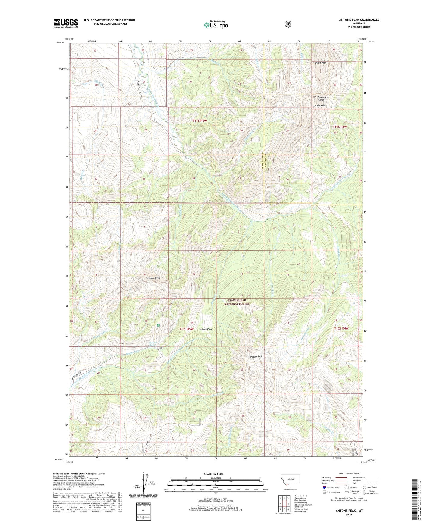 Antone Peak Montana US Topo Map Image