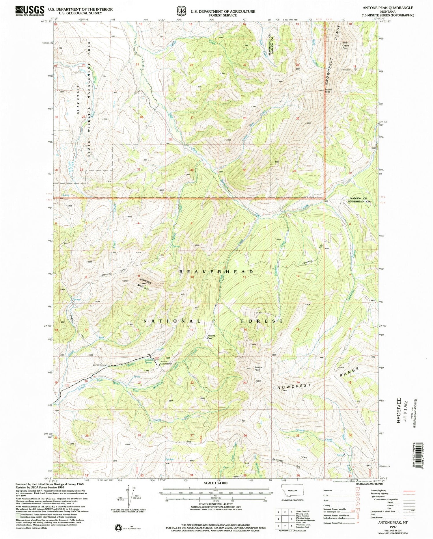 Classic USGS Antone Peak Montana 7.5'x7.5' Topo Map – MyTopo Map Store