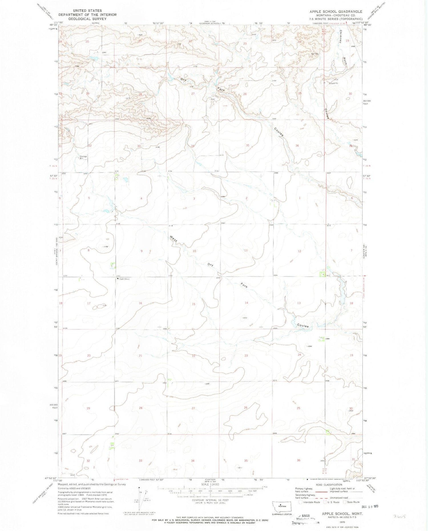 Classic USGS Apple School Montana 7.5'x7.5' Topo Map Image