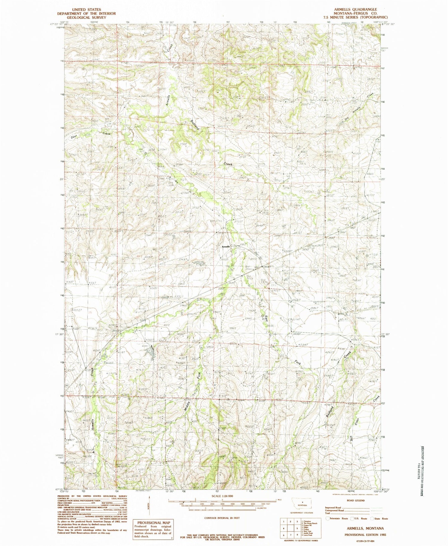 Classic USGS Armells Montana 7.5'x7.5' Topo Map Image