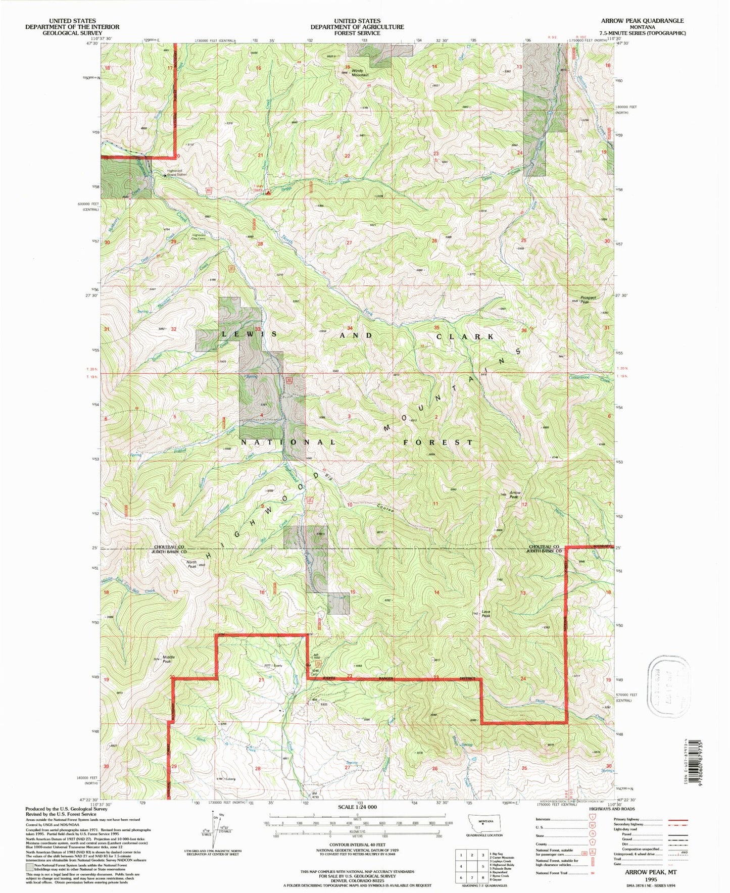 Classic USGS Arrow Peak Montana 7.5'x7.5' Topo Map Image