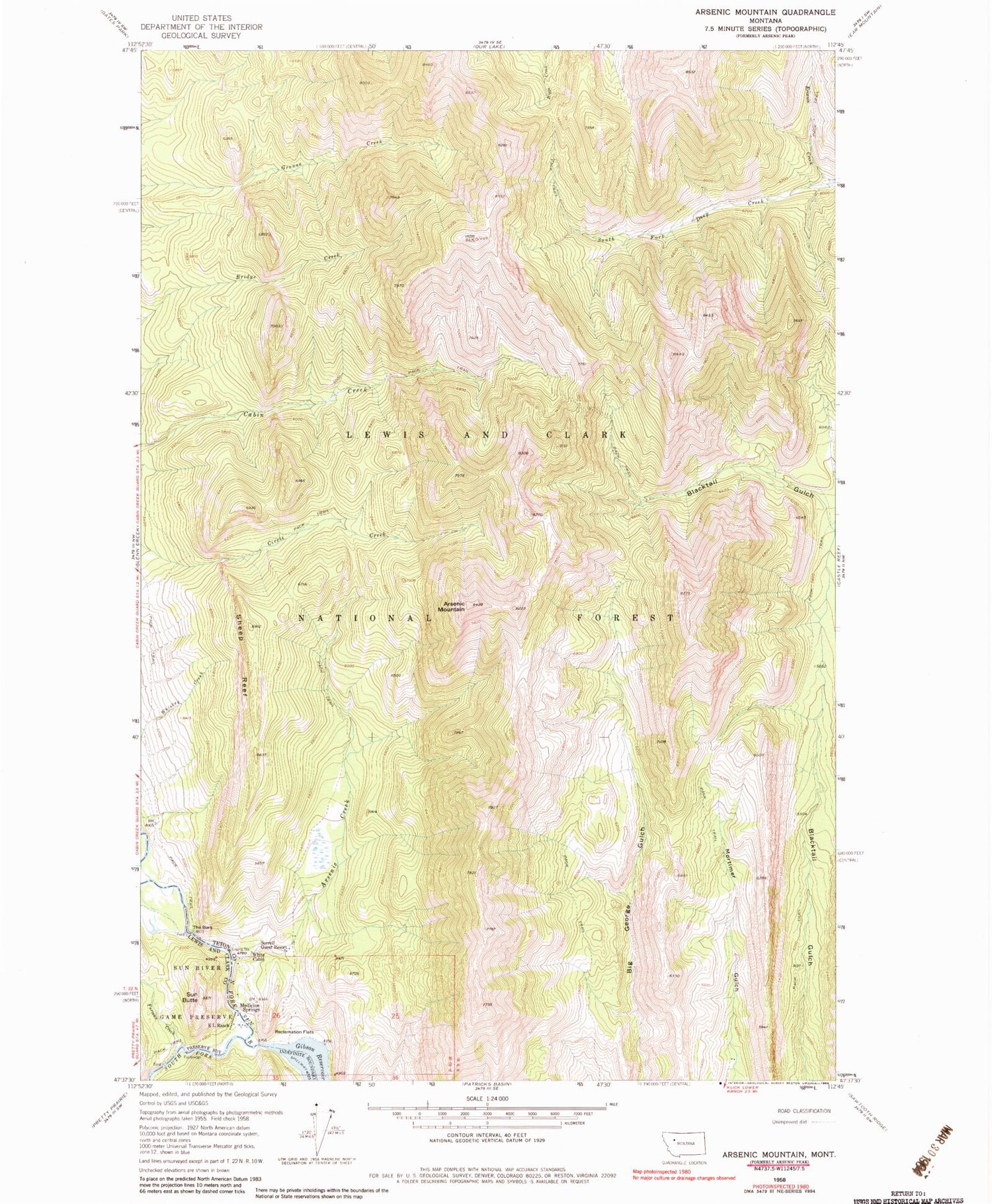 Classic USGS Arsenic Mountain Montana 7.5'x7.5' Topo Map Image