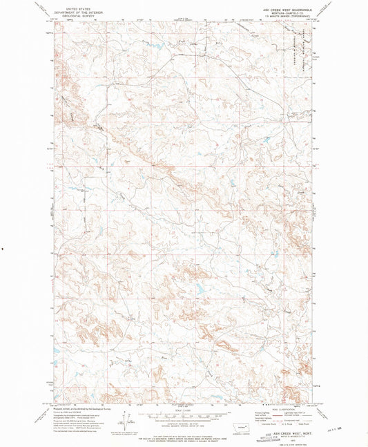 Classic USGS Ash Creek West Montana 7.5'x7.5' Topo Map Image