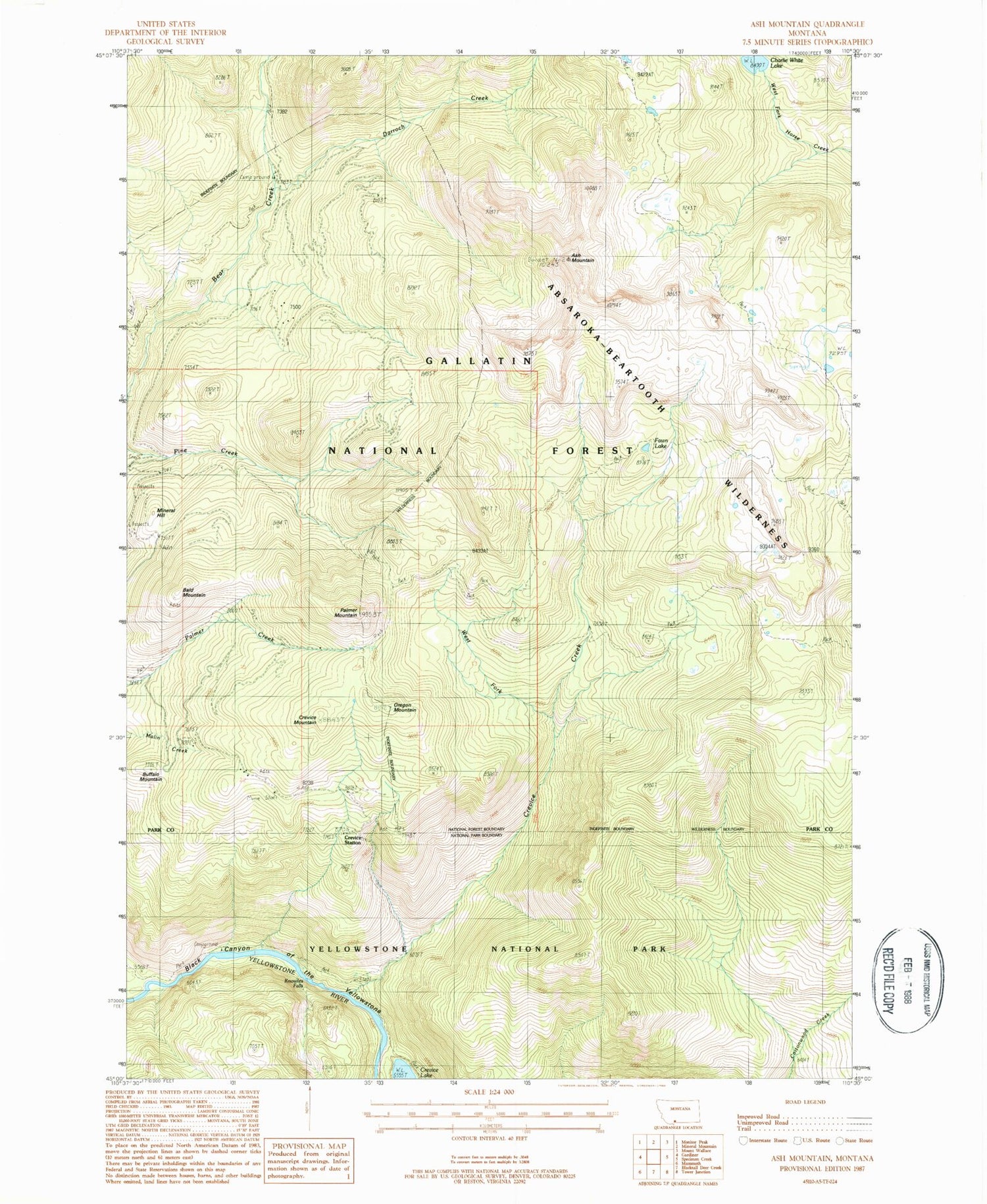 Classic USGS Ash Mountain Montana 7.5'x7.5' Topo Map Image