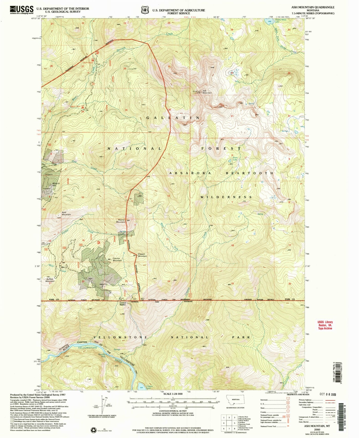 Classic USGS Ash Mountain Montana 7.5'x7.5' Topo Map Image