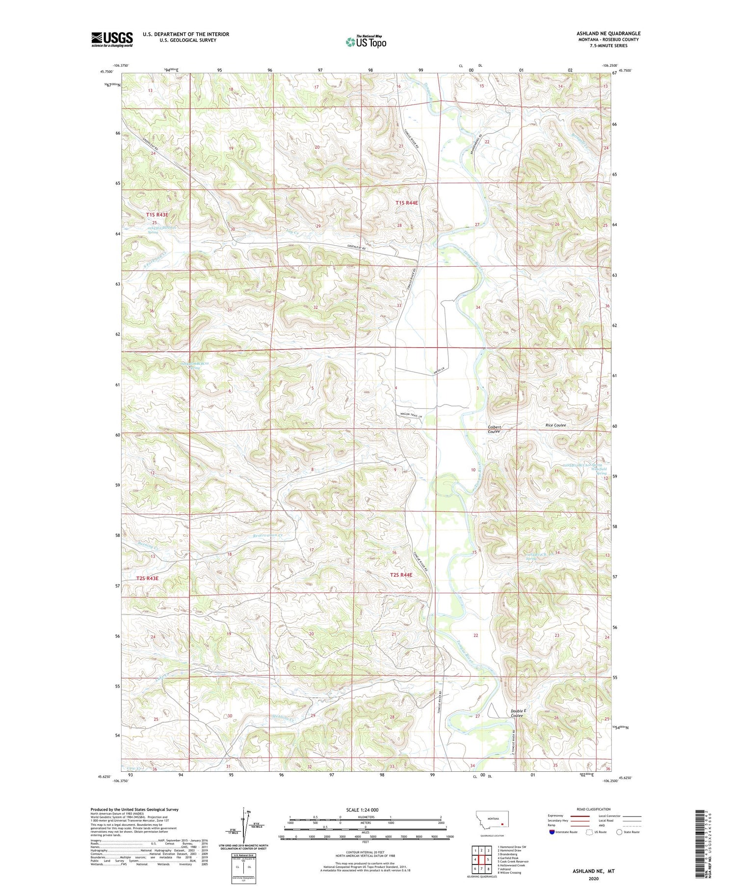 Ashland NE Montana US Topo Map Image