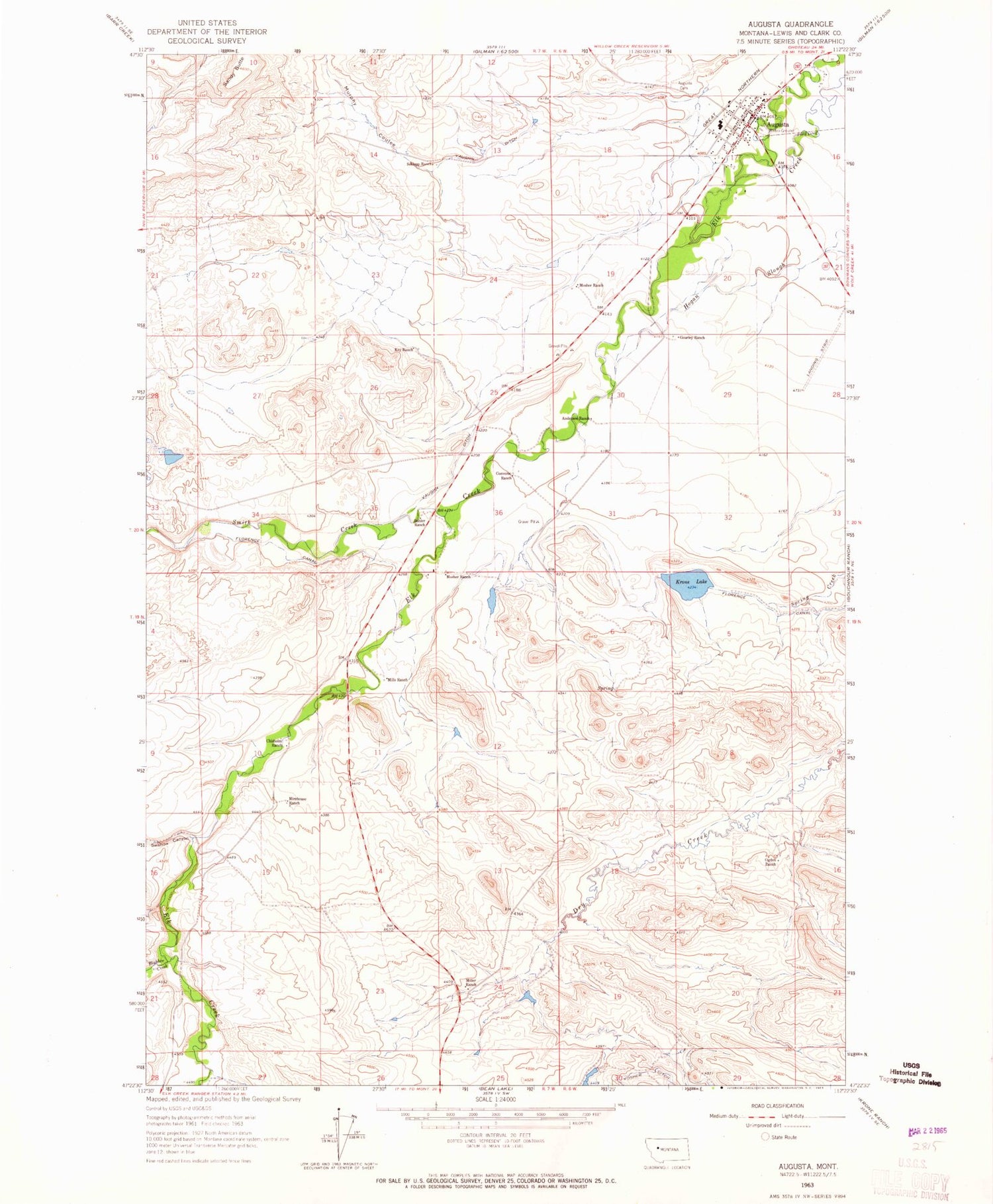Classic USGS Augusta Montana 7.5'x7.5' Topo Map Image
