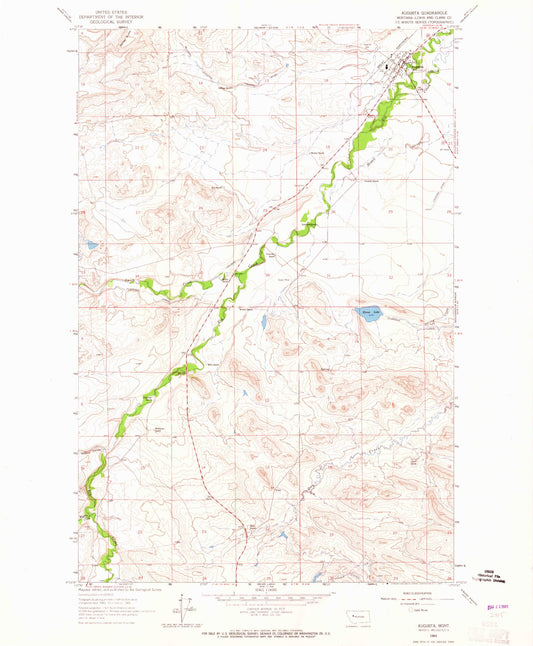 Classic USGS Augusta Montana 7.5'x7.5' Topo Map Image