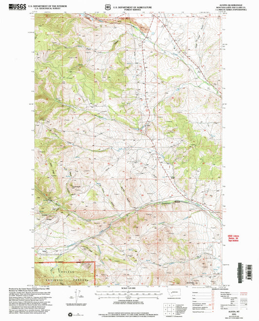 Classic USGS Austin Montana 7.5'x7.5' Topo Map Image