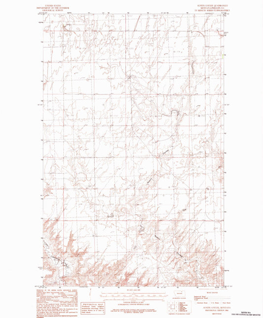 Classic USGS Austin Coulee Montana 7.5'x7.5' Topo Map Image