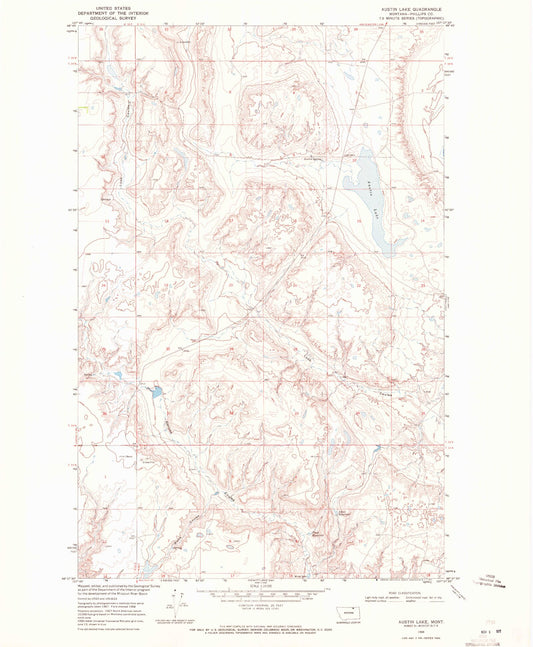 Classic USGS Austin Lake Montana 7.5'x7.5' Topo Map Image