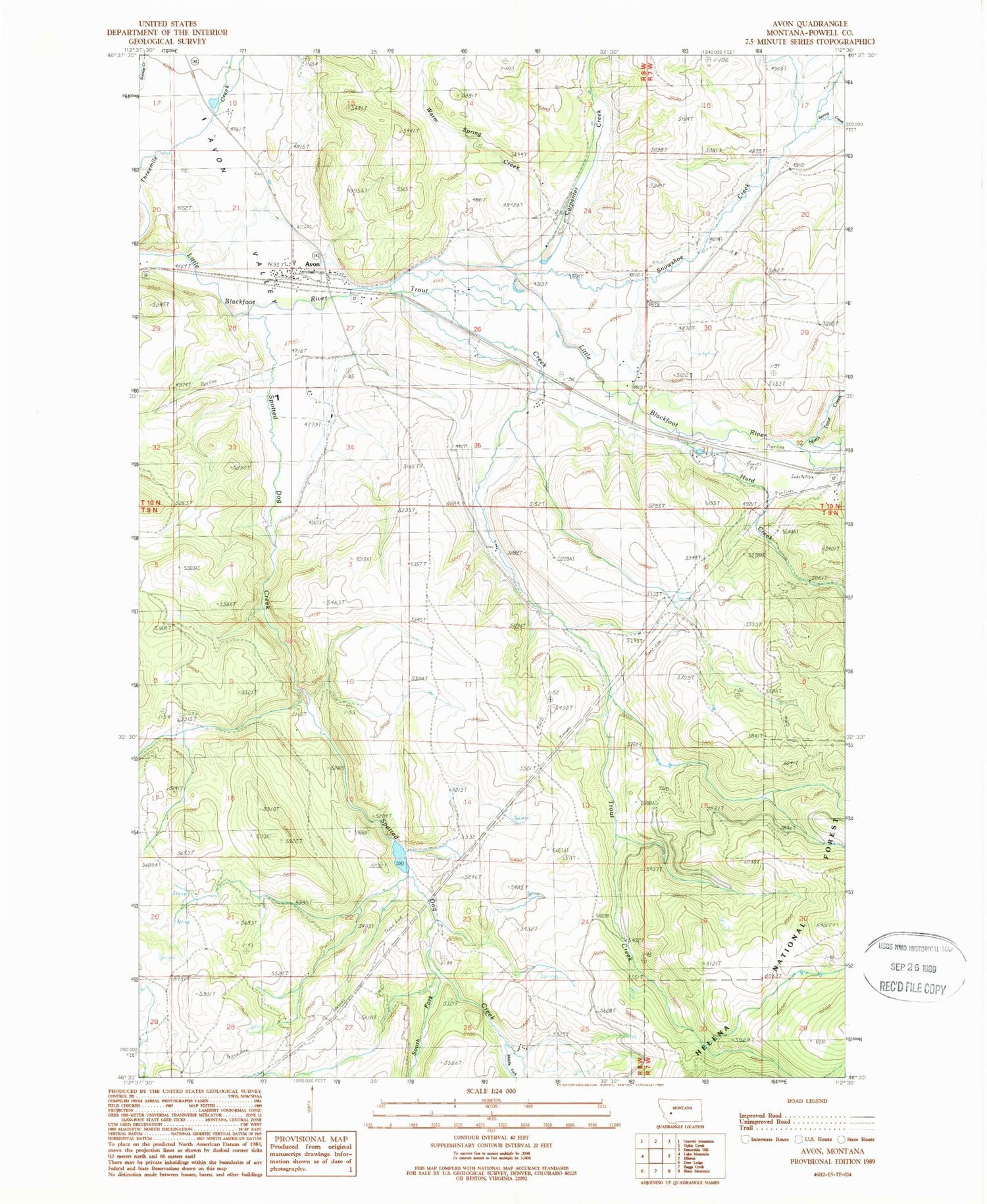 Classic USGS Avon Montana 7.5'x7.5' Topo Map Image