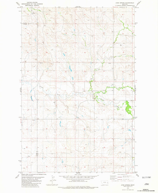 Classic USGS Ayer Spring Montana 7.5'x7.5' Topo Map Image