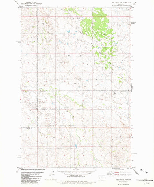 Classic USGS Ayer Spring NE Montana 7.5'x7.5' Topo Map Image