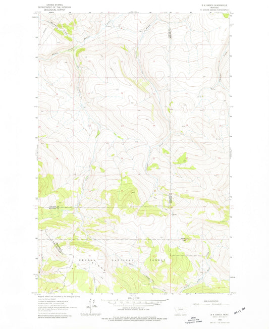 Classic USGS B K Ranch Montana 7.5'x7.5' Topo Map Image