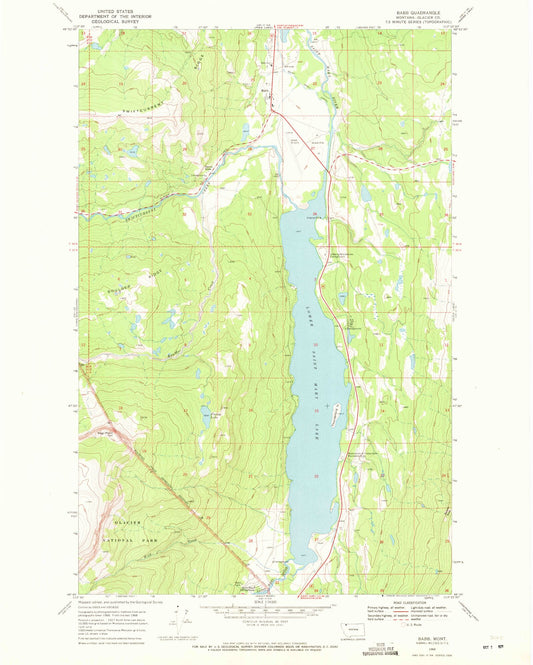 Classic USGS Babb Montana 7.5'x7.5' Topo Map Image