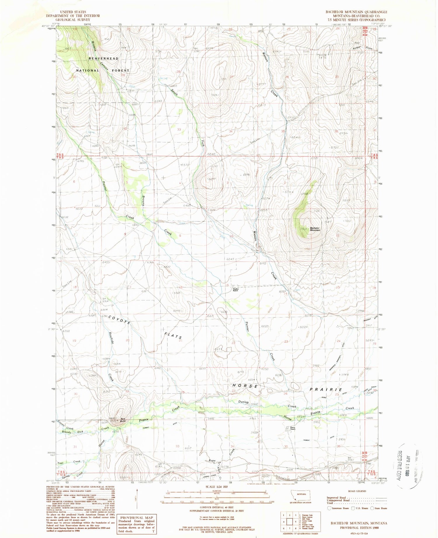 Classic USGS Bachelor Mountain Montana 7.5'x7.5' Topo Map Image