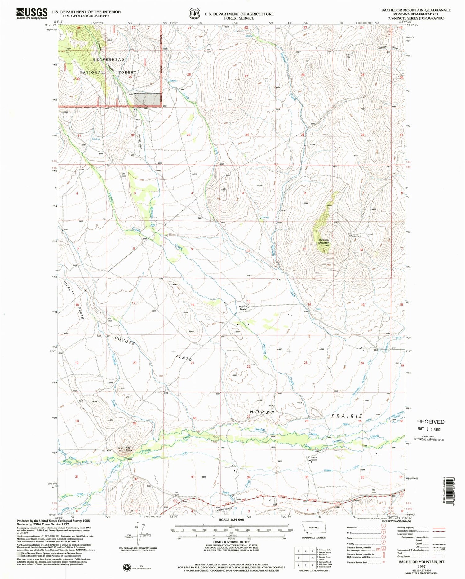 Classic USGS Bachelor Mountain Montana 7.5'x7.5' Topo Map Image