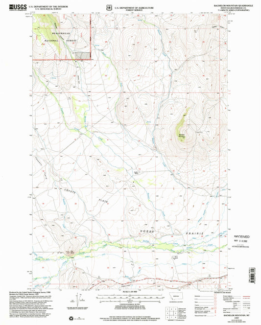 Classic USGS Bachelor Mountain Montana 7.5'x7.5' Topo Map Image
