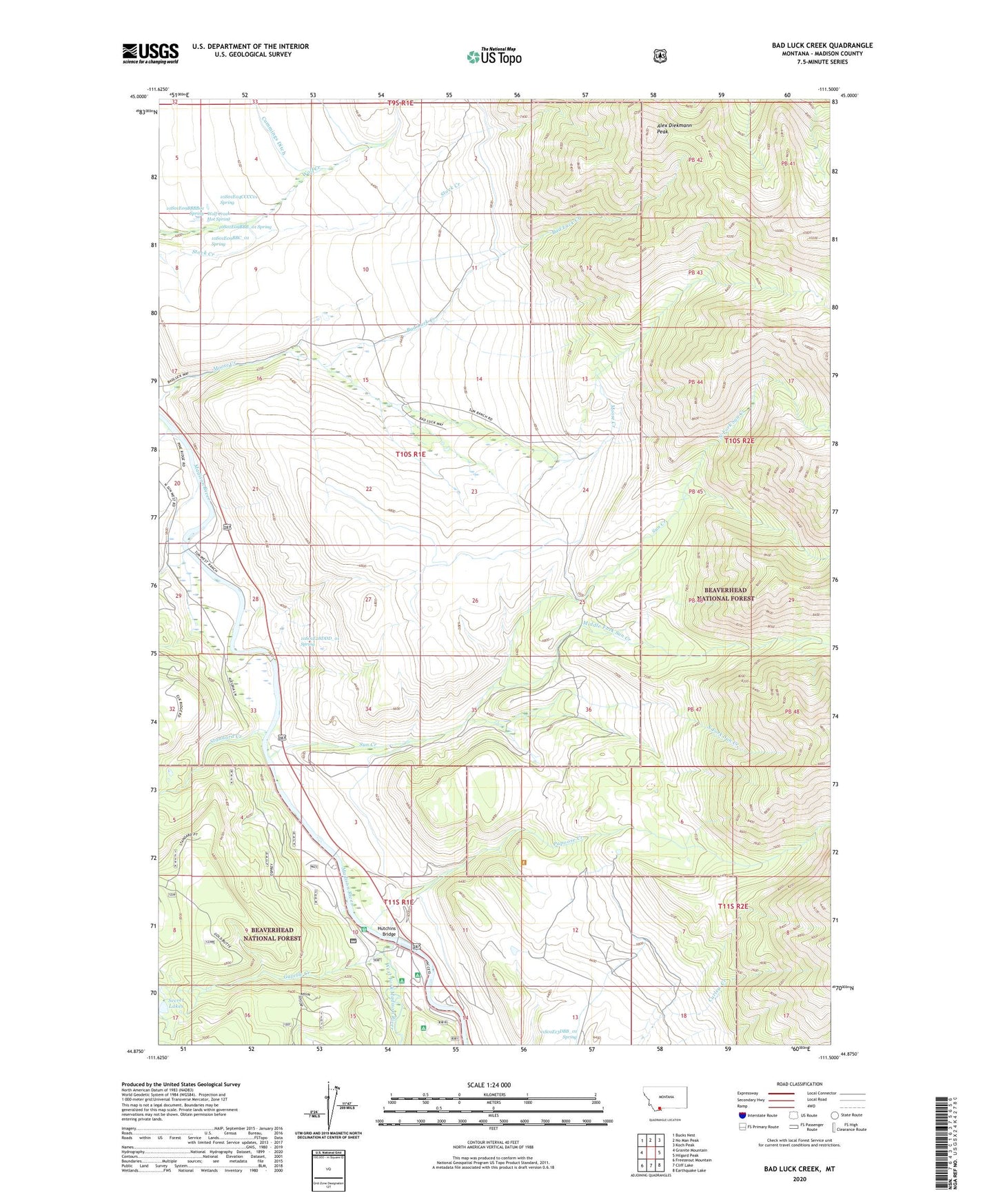 Bad Luck Creek Montana US Topo Map Image