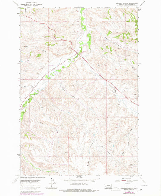 Classic USGS Badbaby Coulee Montana 7.5'x7.5' Topo Map Image