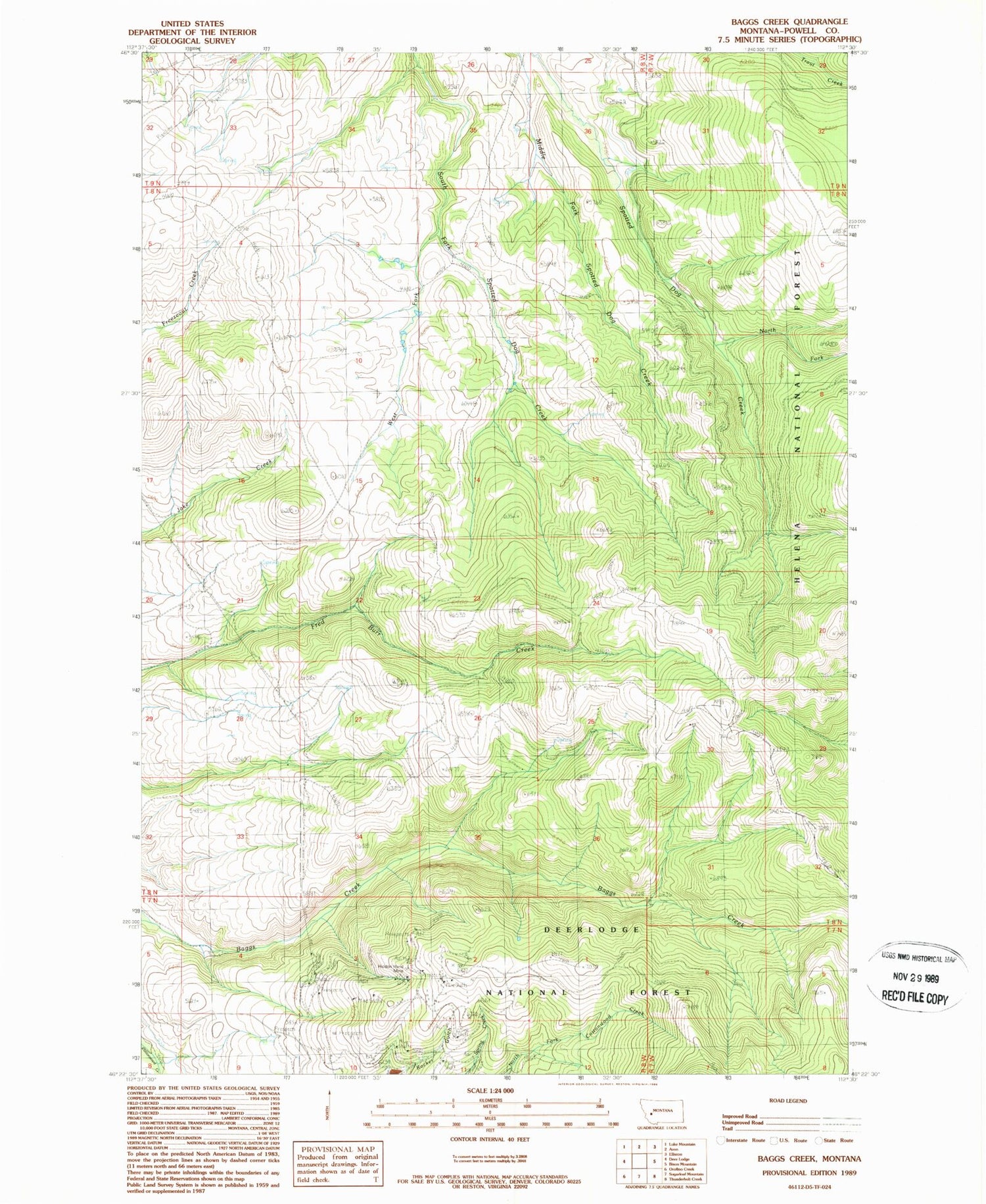 Classic USGS Baggs Creek Montana 7.5'x7.5' Topo Map Image