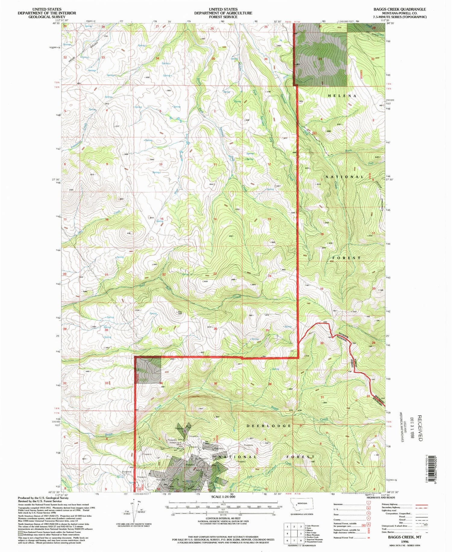 Classic USGS Baggs Creek Montana 7.5'x7.5' Topo Map Image