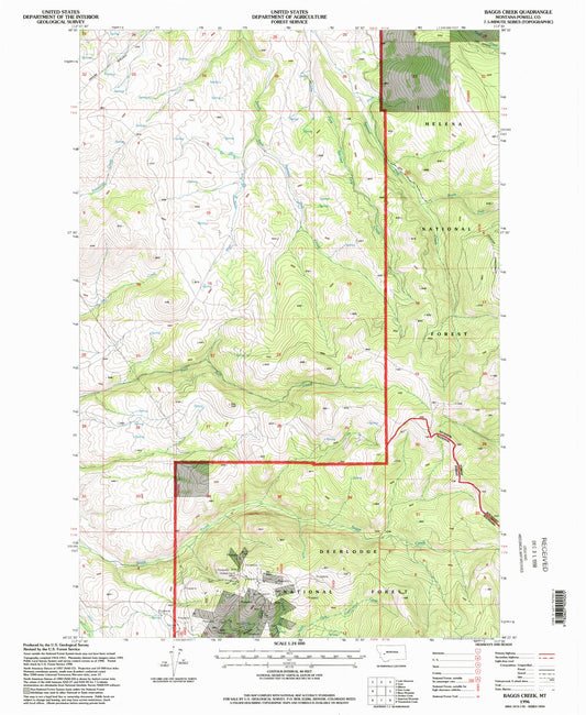 Classic USGS Baggs Creek Montana 7.5'x7.5' Topo Map Image
