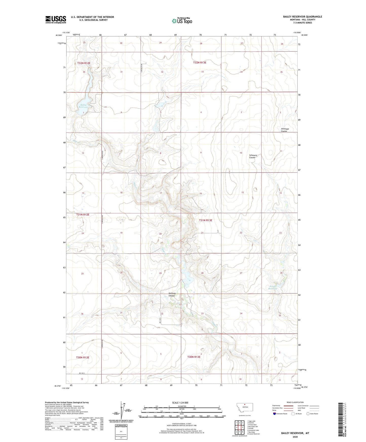 Bailey Reservoir Montana US Topo Map Image