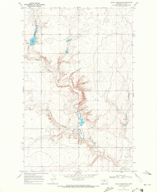 Classic USGS Bailey Reservoir Montana 7.5'x7.5' Topo Map Image