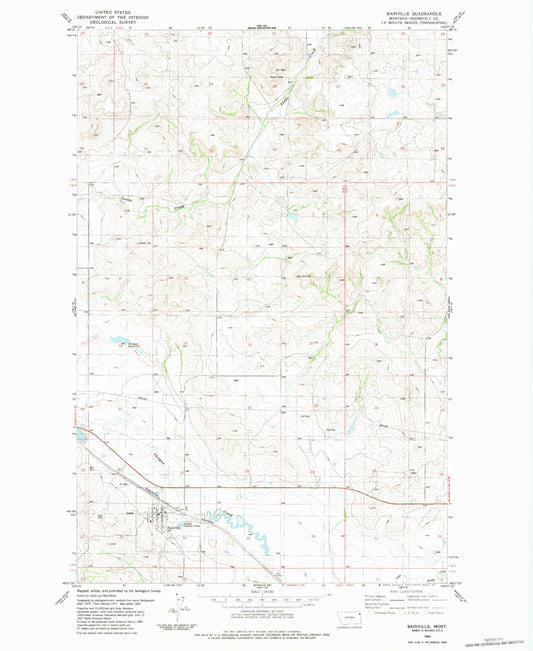 Classic USGS Bainville Montana 7.5'x7.5' Topo Map Image