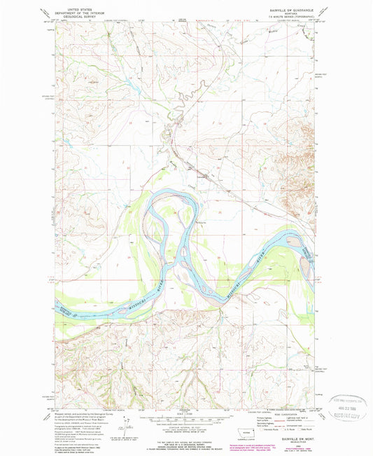Classic USGS Bainville SW Montana 7.5'x7.5' Topo Map Image