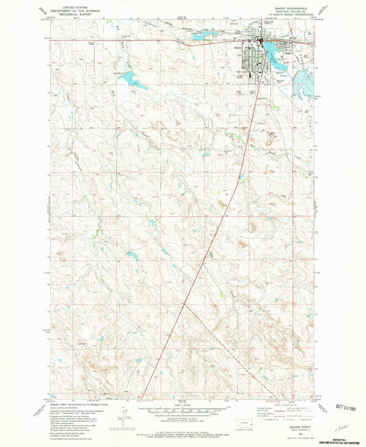 Classic USGS Baker Montana 7.5'x7.5' Topo Map Image