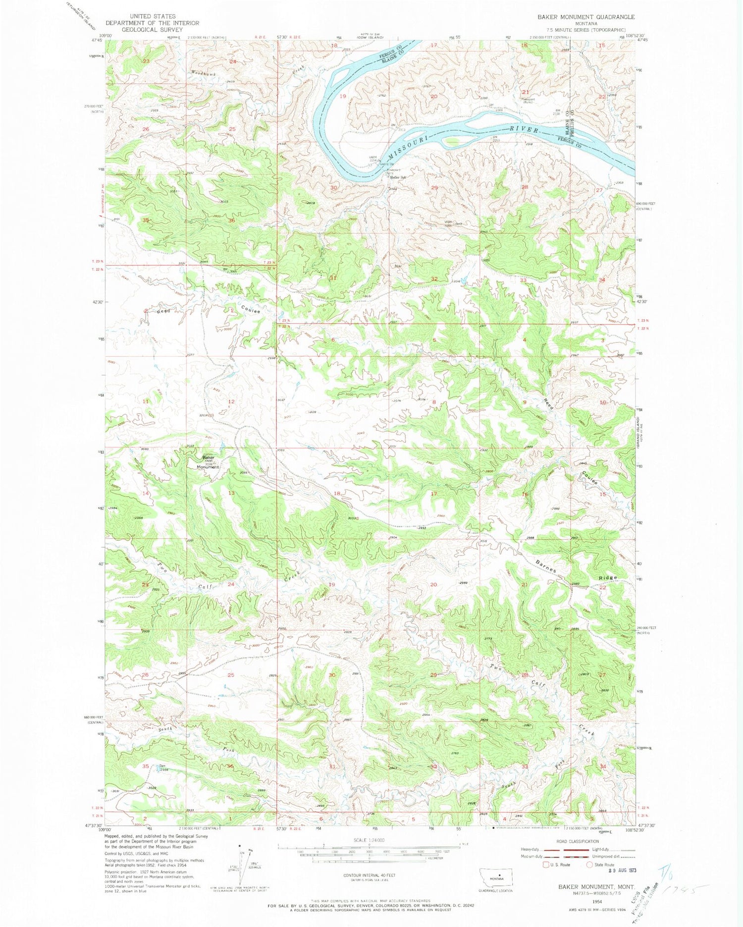 Classic USGS Baker Monument Montana 7.5'x7.5' Topo Map Image