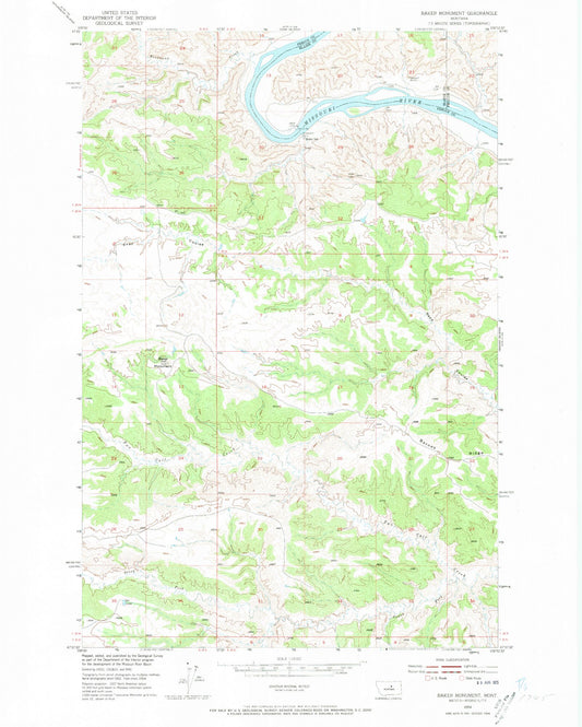 Classic USGS Baker Monument Montana 7.5'x7.5' Topo Map Image