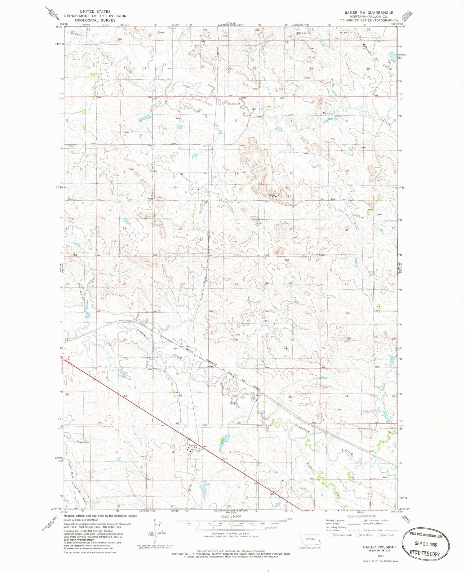 Classic USGS Baker NW Montana 7.5'x7.5' Topo Map Image