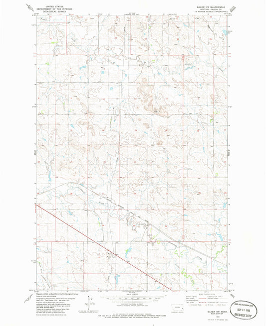 Classic USGS Baker NW Montana 7.5'x7.5' Topo Map Image