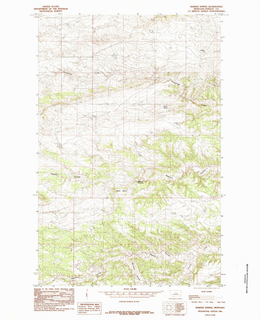 Classic USGS Bakers Spring Montana 7.5'x7.5' Topo Map Image