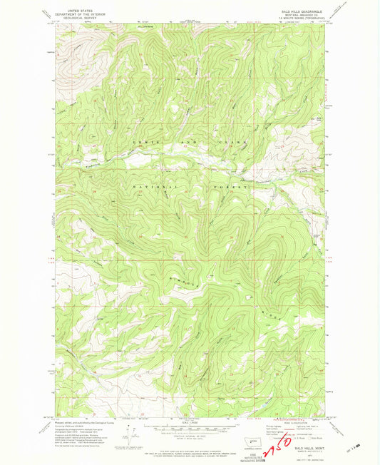 Classic USGS Bald Hills Montana 7.5'x7.5' Topo Map Image