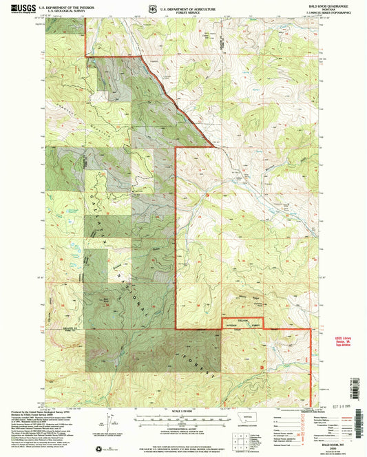 Classic USGS Bald Knob Montana 7.5'x7.5' Topo Map Image
