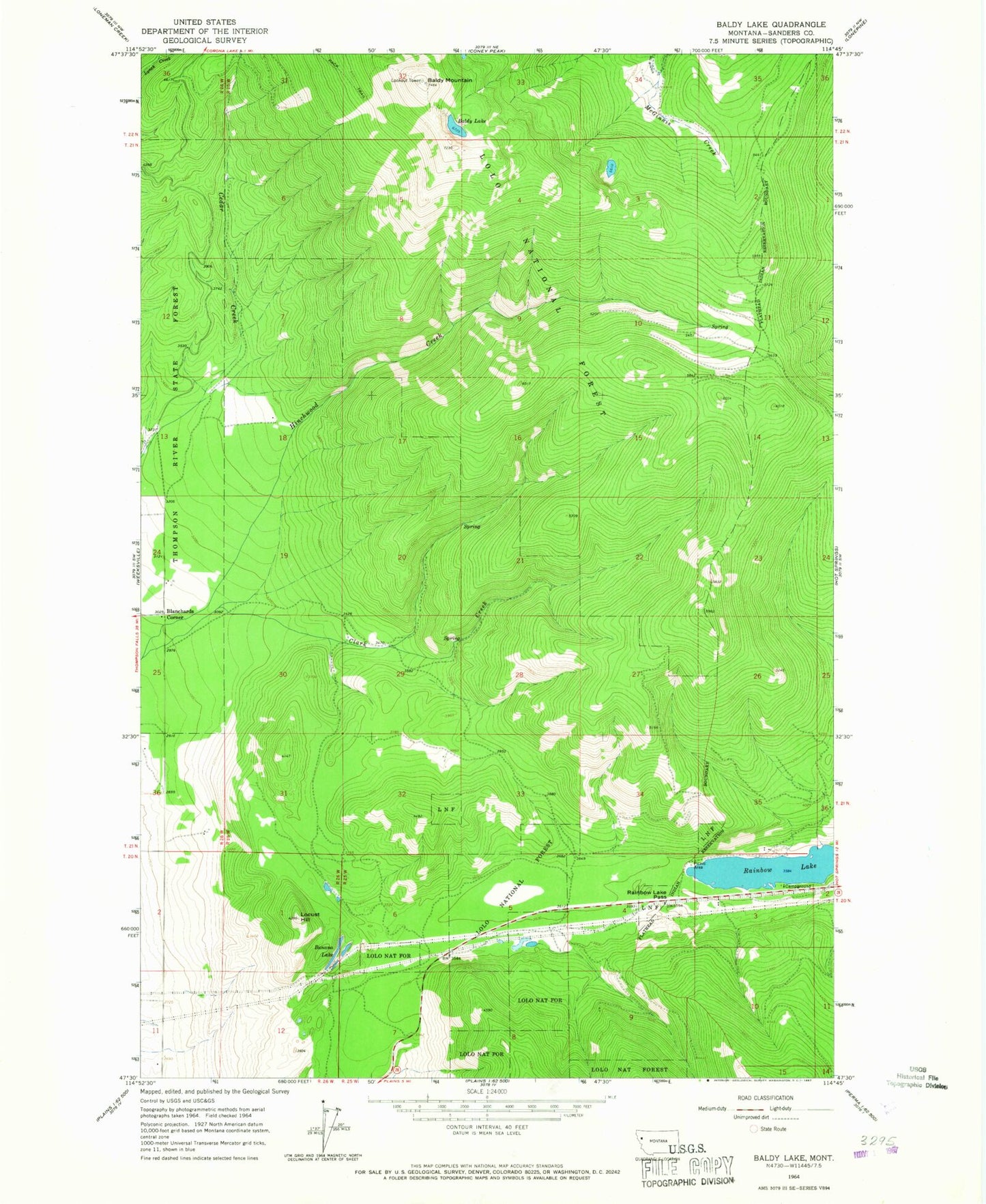 Classic USGS Baldy Lake Montana 7.5'x7.5' Topo Map Image