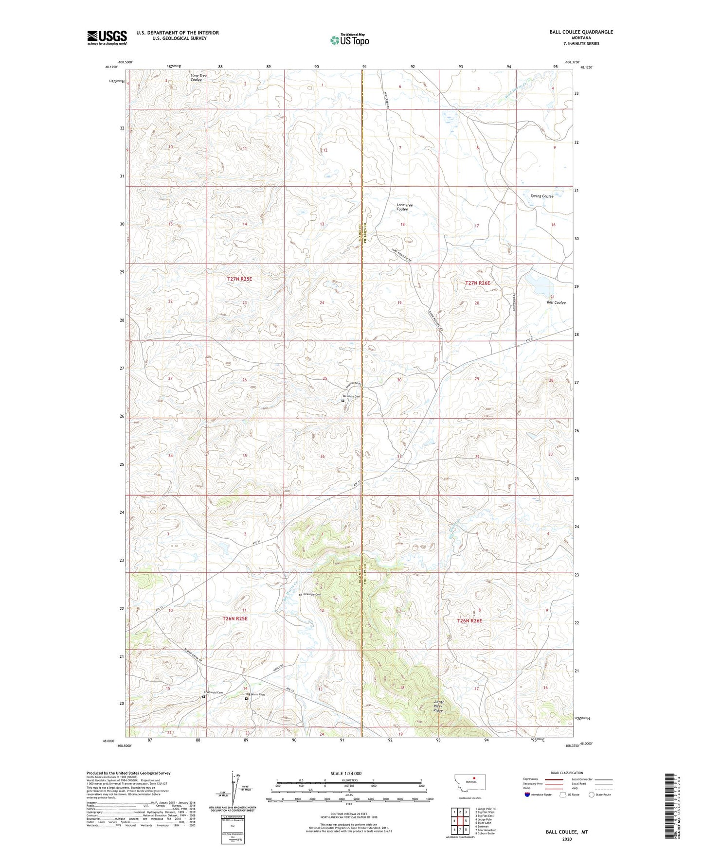 Ball Coulee Montana US Topo Map Image
