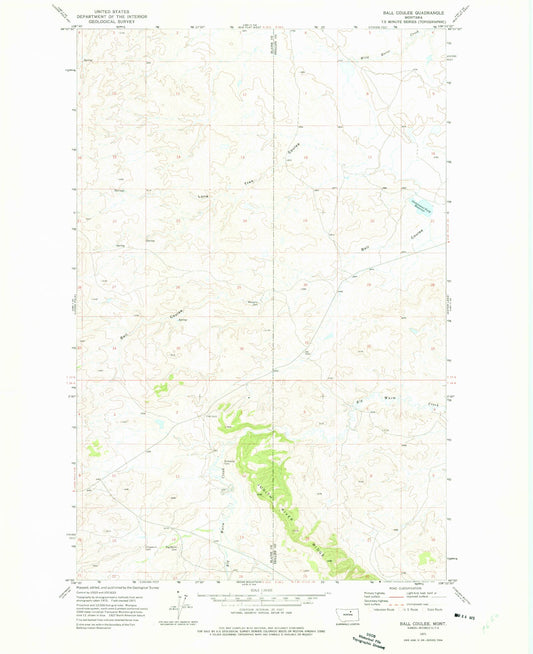 Classic USGS Ball Coulee Montana 7.5'x7.5' Topo Map Image