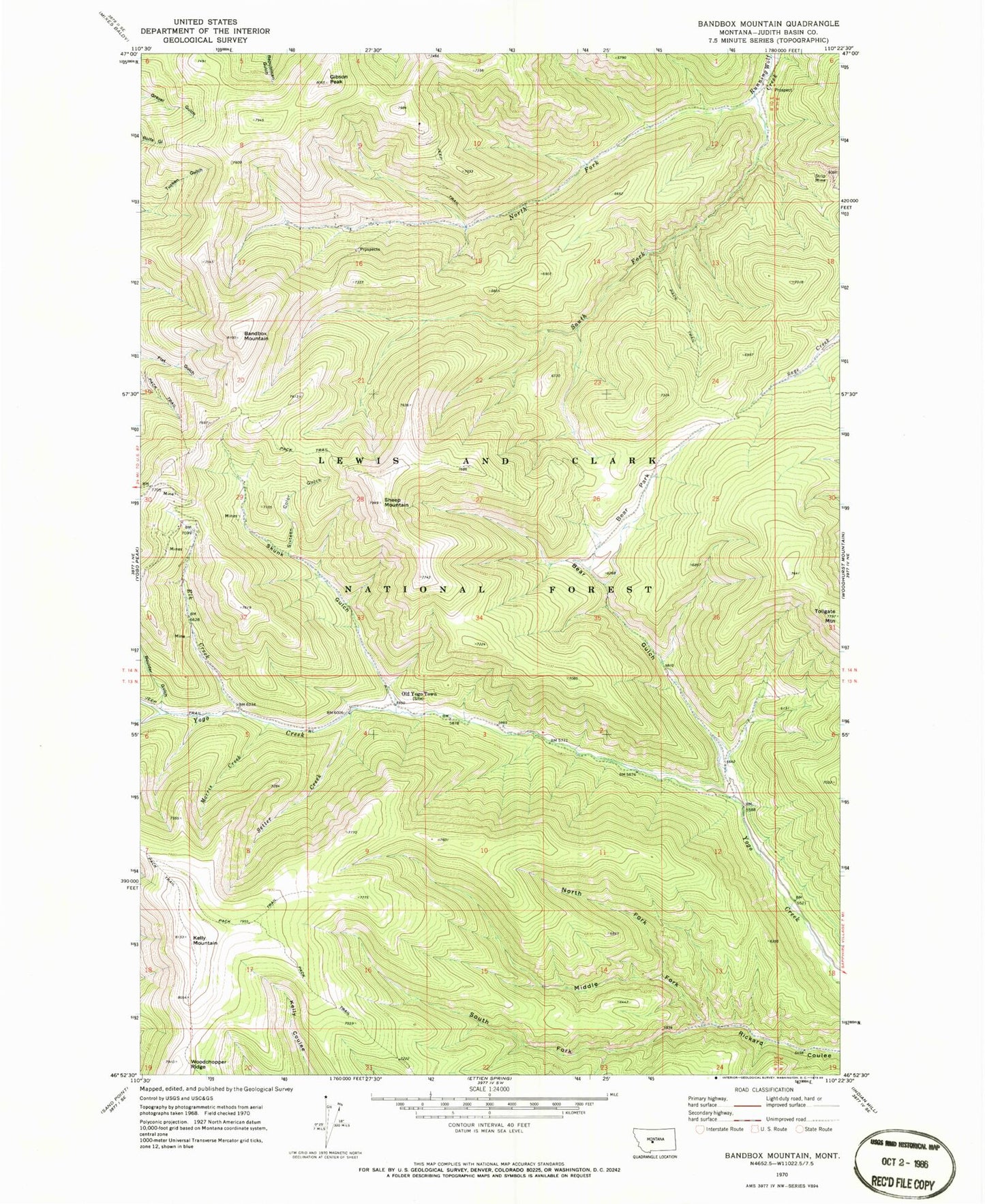 Classic USGS Bandbox Mountain Montana 7.5'x7.5' Topo Map Image