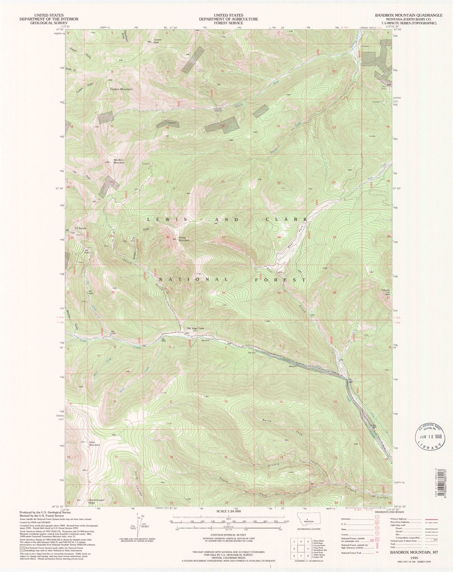 Classic USGS Bandbox Mountain Montana 7.5'x7.5' Topo Map Image