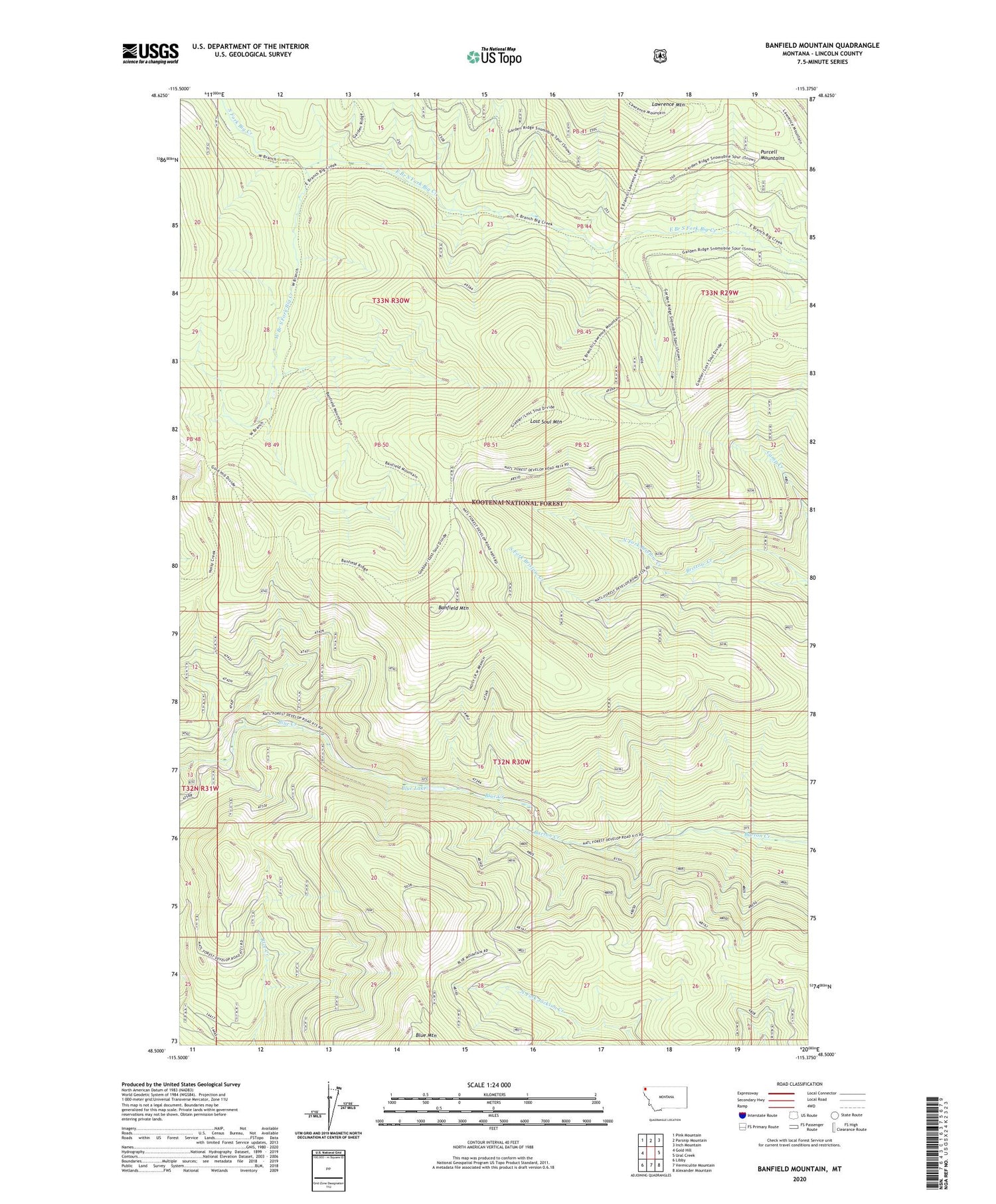 Banfield Mountain Montana US Topo Map Image