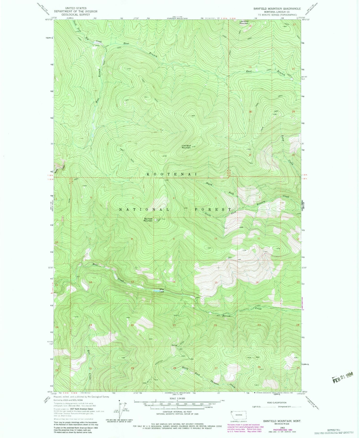 Classic USGS Banfield Mountain Montana 7.5'x7.5' Topo Map Image